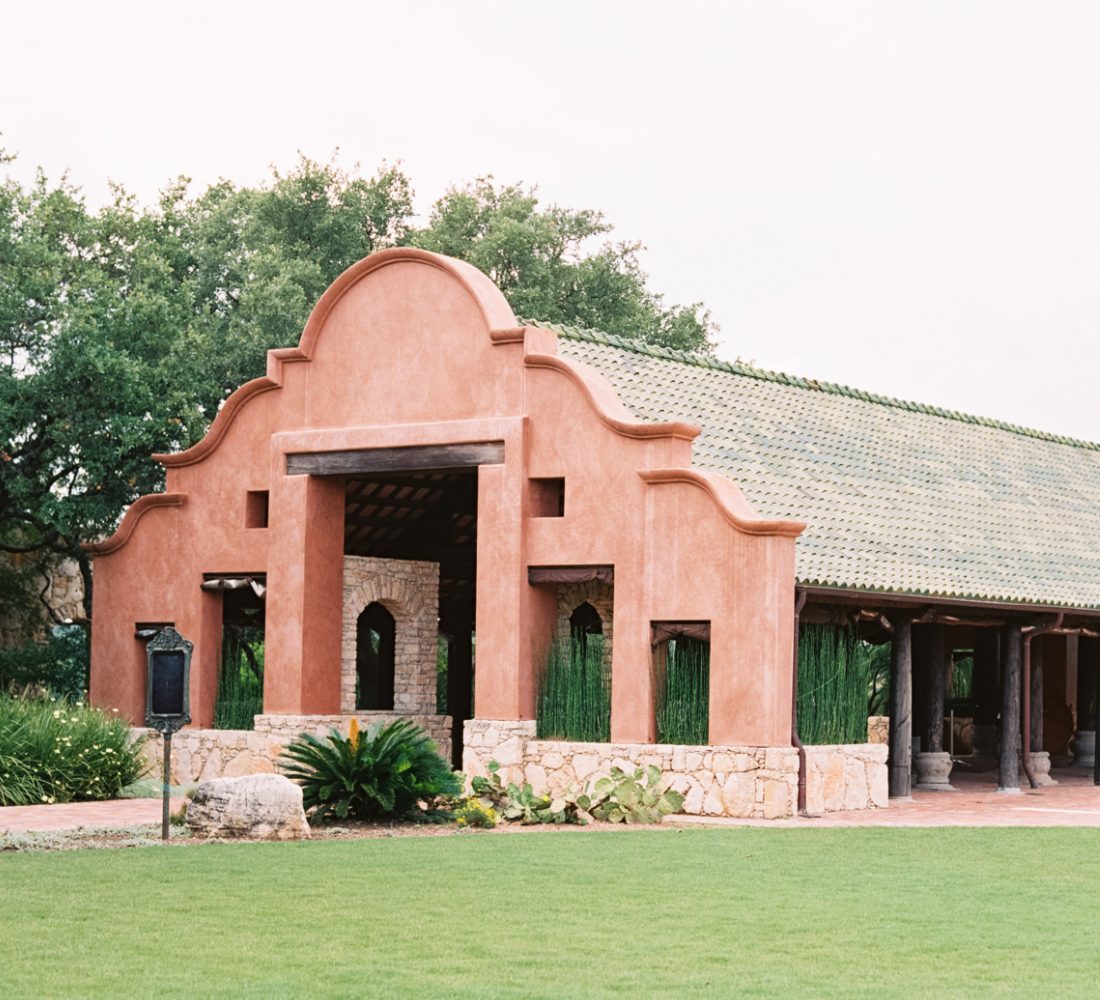 Ian’s Chapel pavilion with its green roof at Camp Lucy, without guests
