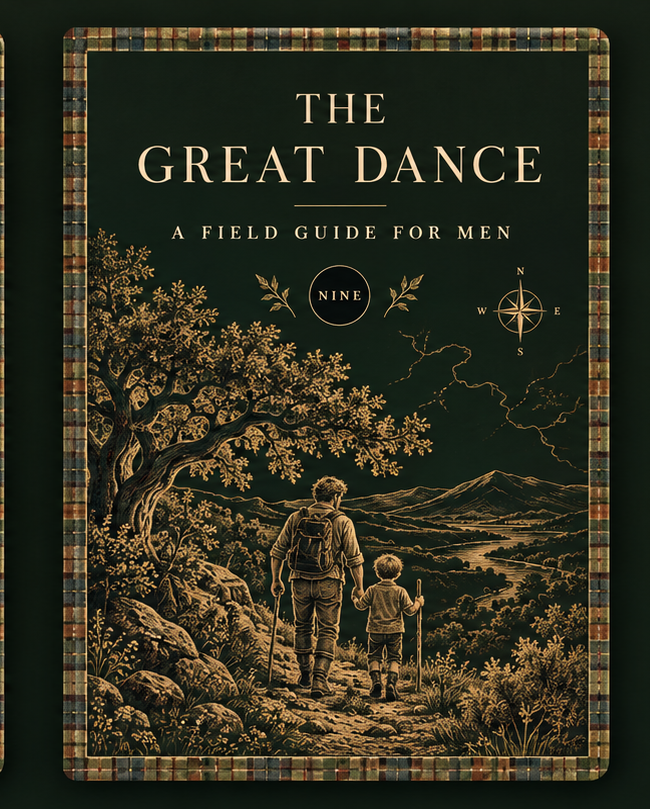 The Great Dance special-edition clothbound cover with a father and son under a Hill Country live oak