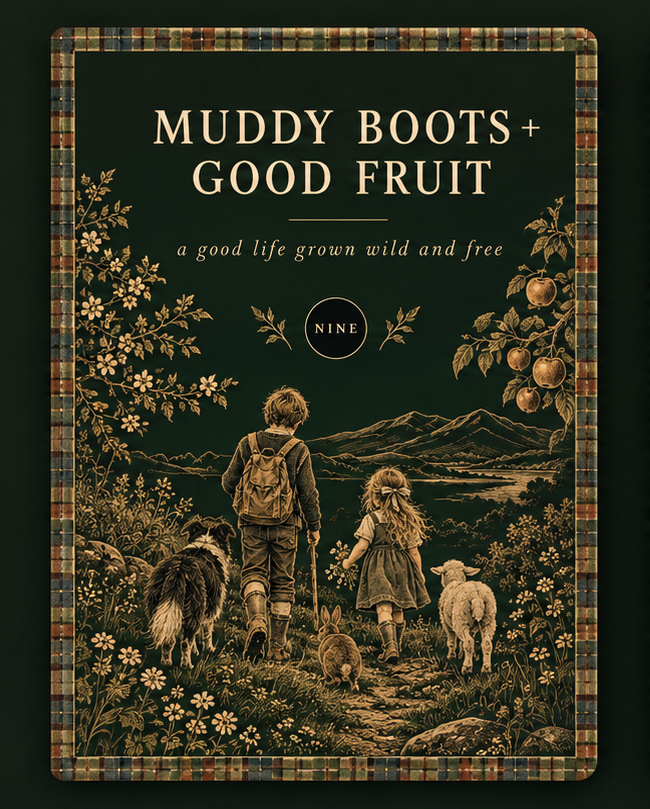 Muddy Boots and Good Fruit special-edition clothbound cover with Henry, Violet and their dog in the Hill Country