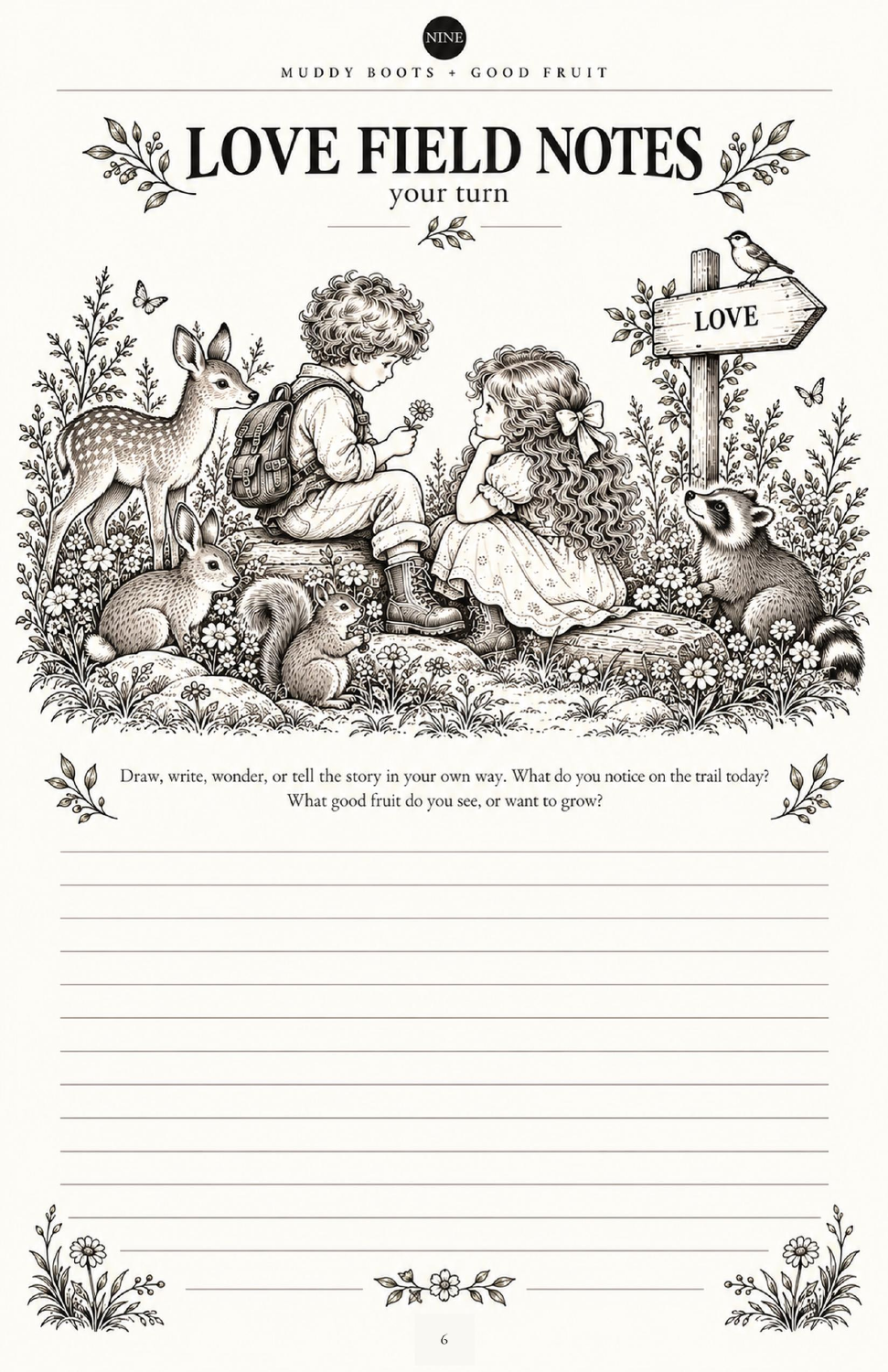 Muddy Boots Love Field Notes page with space to write