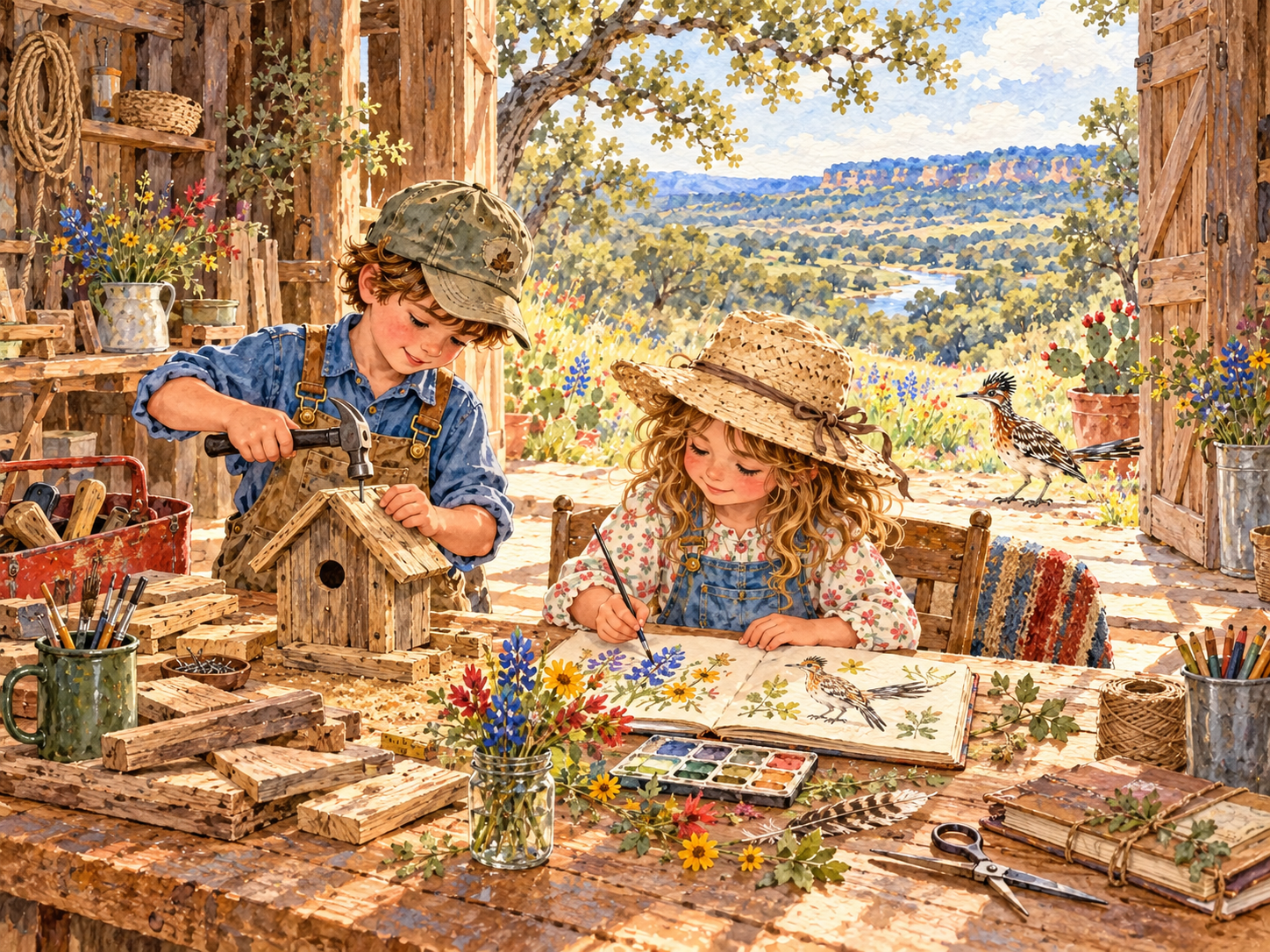 Henry and Violet learning hobbies at a cozy worktable