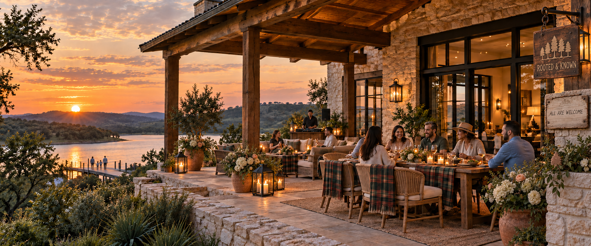 A Hill Country porch in the golden light of sunset